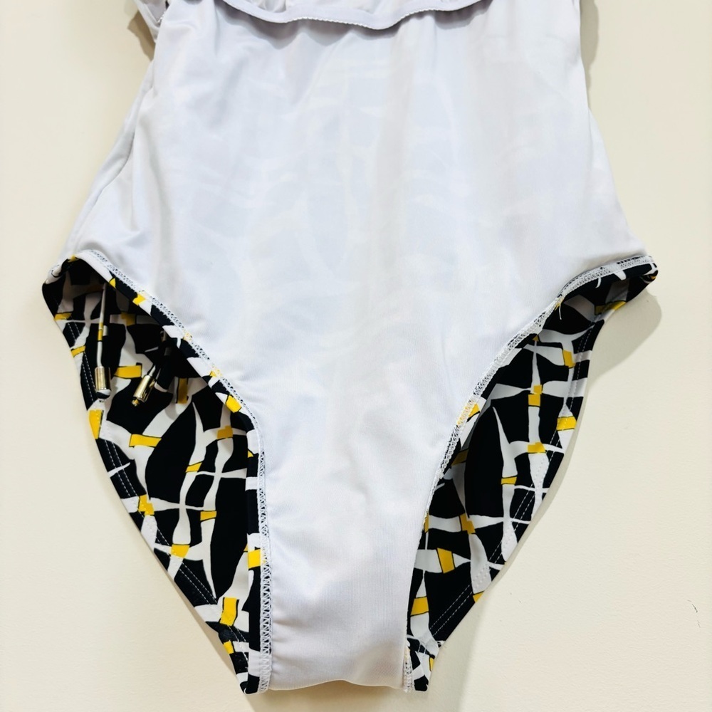 Tahari Off The Grid Black Yellow White Lace Up Grommet One-Piece Swimsuit Large - Picture 15 of 16